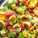 Corn Pasta Salad with Bacon and Creamy Pesto Dressing